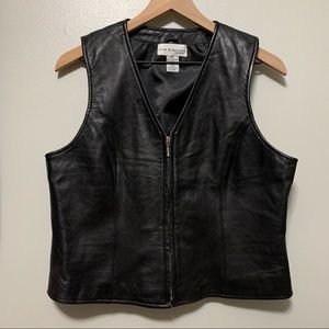 Womens black leather vest